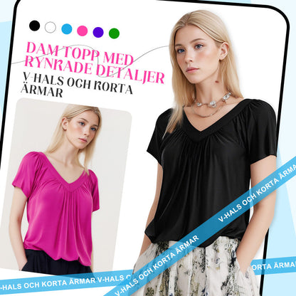 ✨2025 Het Utförsäljning - 50% Rabatt✨ Dam Topp med Rynkade Detaljer, V-hals och Korta Ärmar