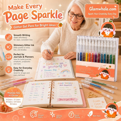 ✨🖊️ 50 % RABATT NU! 🌈 Glitter-Gelpenna Set – Glittrande Bläck, Mjukt Flyt & Snabbtorkande för Anteckningar, Pyssel & Kreativa Projekt 🎨💖