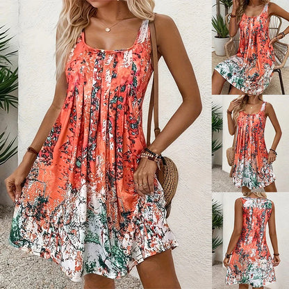 🔥Sista dagens kampanj 50% rabatt-Ärmlös tryckt enkel klänning