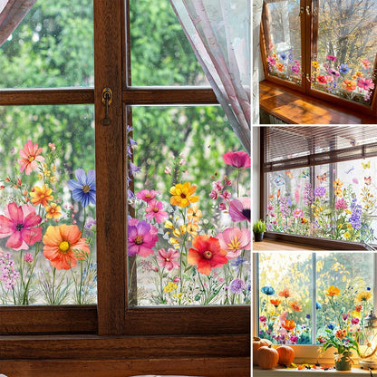 💐Nyår Hot Rea 50% rabatt💞Fönsterdekal med färgglad blombukett🖼️(Klipp till storlek fritt)