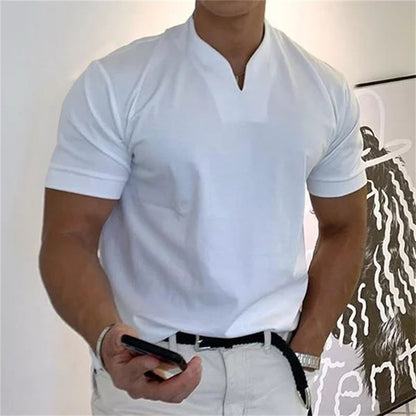 👕💪 50% RABATT! 2026 Nyhet | Kortärmad Fitness-T-shirt för Män – Andningsbar Bomullsblandning & Modern V-ringning!
