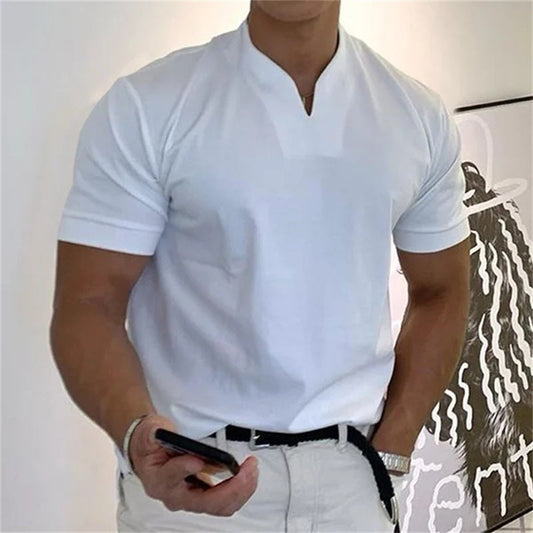 👕💪 50% RABATT! 2026 Nyhet | Kortärmad Fitness-T-shirt för Män – Andningsbar Bomullsblandning & Modern V-ringning!