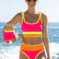 🔥🎁Nyhet 54 % RABATT🔥🌼 Färgblockerad Sportig 3-delars Bikiniset i Nylon – Högmidja med Magekontroll 👙