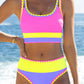 🔥🎁Nyhet 54 % RABATT🔥🌼 Färgblockerad Sportig 3-delars Bikiniset i Nylon – Högmidja med Magekontroll 👙