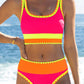 🔥🎁Nyhet 54 % RABATT🔥🌼 Färgblockerad Sportig 3-delars Bikiniset i Nylon – Högmidja med Magekontroll 👙