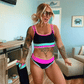 🔥🎁Nyhet 54 % RABATT🔥🌼 Färgblockerad Sportig 3-delars Bikiniset i Nylon – Högmidja med Magekontroll 👙