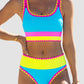 🔥🎁Nyhet 54 % RABATT🔥🌼 Färgblockerad Sportig 3-delars Bikiniset i Nylon – Högmidja med Magekontroll 👙