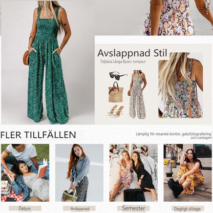 🌼 50% RABATT ☀️ | Ärmlös Jumpsuit med Blommönster – Hög midja & Vida Ben