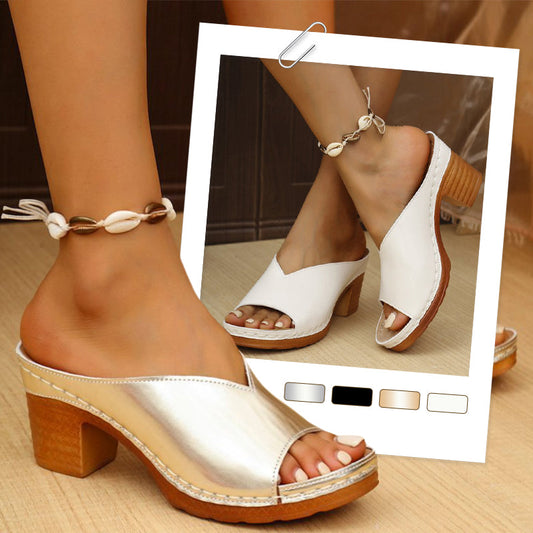 Chunky Heel Slip-on Platform Sandals