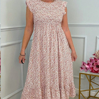 💃 Elegant blommig klänning med hög midja och manschetter för damer