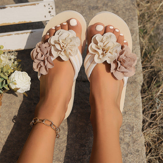 Damernas Halksäkra Strand Sandaler med Blomdetaljer