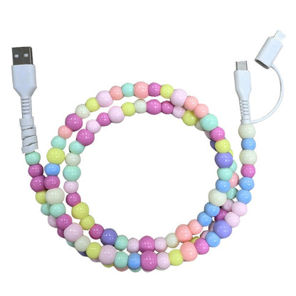 2-i-1 USB till Type-C & Lightning Laddningskabel med Pärlor