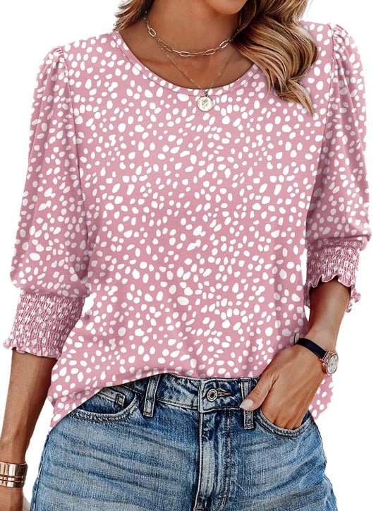 🔥Rea 50% RABATT💝✨Eleganta, avslappnade blusar med 3/4-ärmar och smockade manschetter för kvinnor