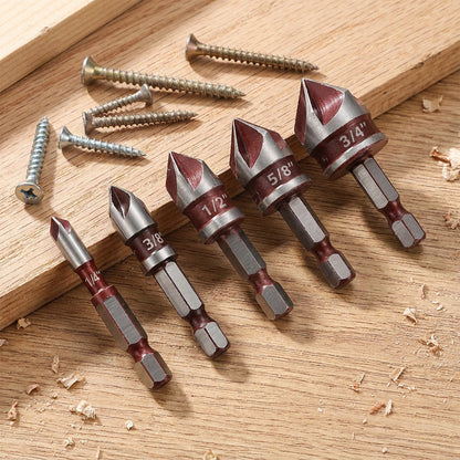 🔩 50 % RABATT NU! ⚡ 5/3-delars försänkningsborrsats – högkolsstål, 5-skärs design & 82° spets – perfekt för trä och metall 🛠️