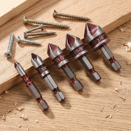 🔩 50 % RABATT NU! ⚡ 5/3-delars försänkningsborrsats – högkolsstål, 5-skärs design & 82° spets – perfekt för trä och metall 🛠️
