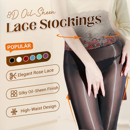 🔥Köp 1 få 1 gratis🔥Värdepaket: 8D Oil-Sheen Rose Lace Stockings