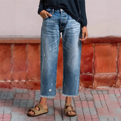 Retro-jeans för damer med raka ben och kort längd