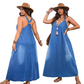 👗 60% RABATT! 🥰 Avslappnad, Lös Denim-Maxi Klänning med V-ringning – Bekväm, Mångsidig & Perfekt För Vardagsbruk 🌸
