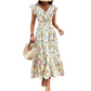 👗 50% RABATT NU!🌸 Blommig V-ringad Klänning med Smockad Midja – Flatterärm & A-linje – Elegant Sommar- & Semesterklänning 🥂