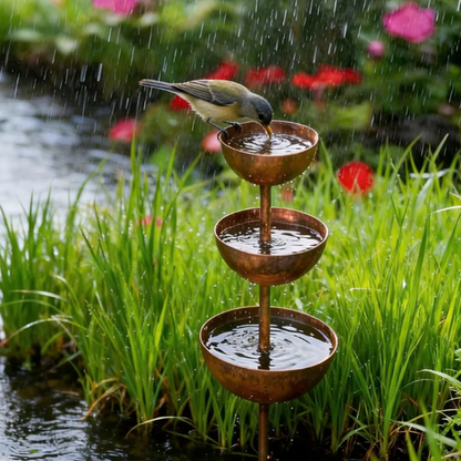 🐦🌿 50% RABATT! 3-nivå rustik fågelmatare med vattenskål – Markspett för stabil placering i trädgården!