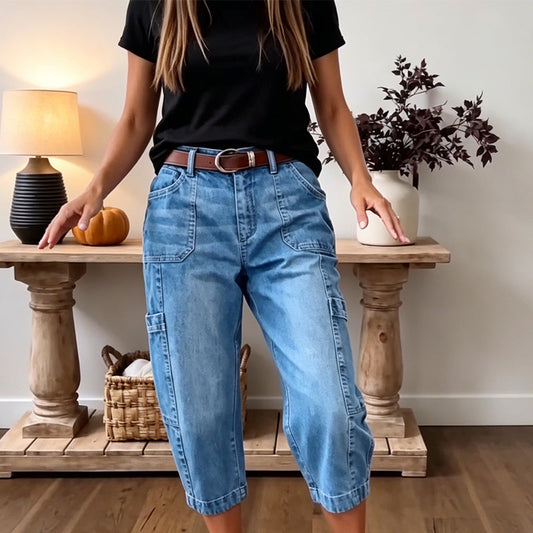 📢Mellanårsrea: 50 % rabatt – endast under en begränsad tid ⏰Korta, stretchiga jeansbyxor för dam i casual-stil