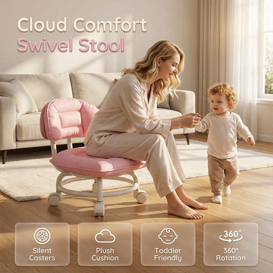 🪑 50% RABATT NU! ☁️ Rullande Låg Pall med Ryggstöd – Tysta Hjul & Molnkomfort – Perfekt för Barnomsorg, Städning & Avkoppling 🏠