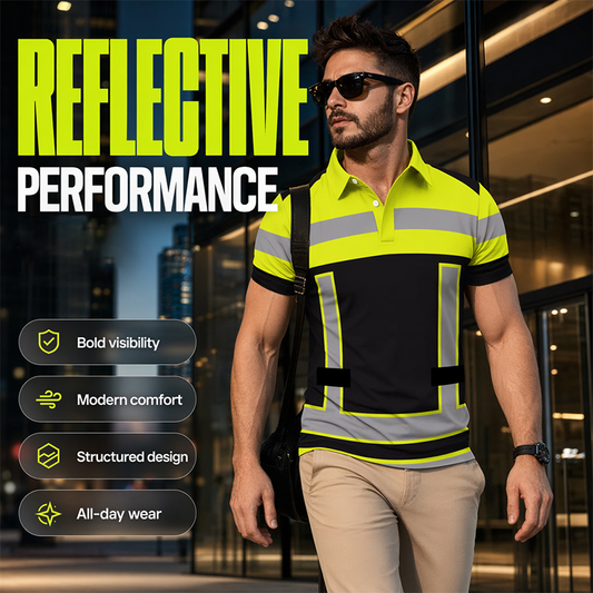 👕 50% RABATT NU! 🚧 Reflekterande Kortärmad Skjorta för Män – Hög Synlighet & Andningsbar – Perfekt för Bygg, Utomhusarbete & Kvällspromenader 🌟