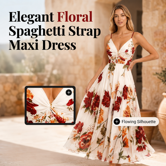 💃 Nyheter 50% RABATT💥 Dam tryckt spaghettiband maxiklänning – Designad för att smickra med V-ringning, justerbara tunna band & flödande A-linjesilhuett. En tidlös, feminin plagg för varma tillfällen 🌿