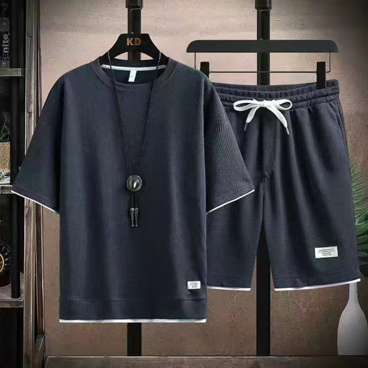 👕 50% RABATT! 🧇 Vaffeltyg Kortärmad T-shirt 2-delat Set – Bekväm Passform, Andningsbar Bomull & Perfekt För En Avslappnad Vardagslook 🏠