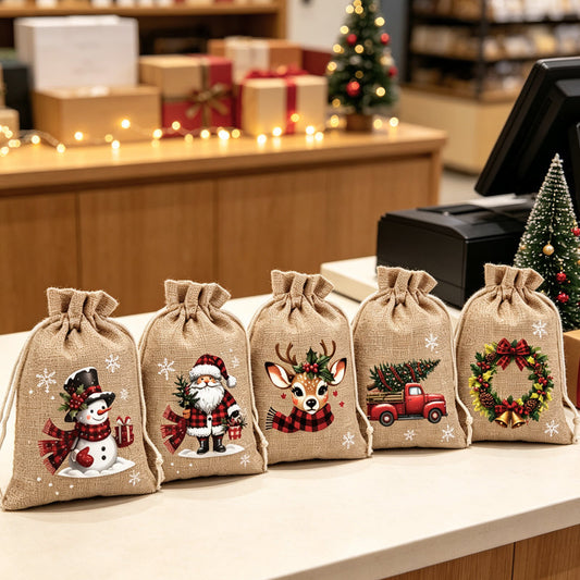🎄 TIDSBEGRÄNSAT 50% RABATT! 🎁 Julklappspåsar med Dragsko – Festliga Tomte- & Renmotiv, Dubbel Dragsko & Hållbart Tyg – Julglädje i Varje Gåva ✨
