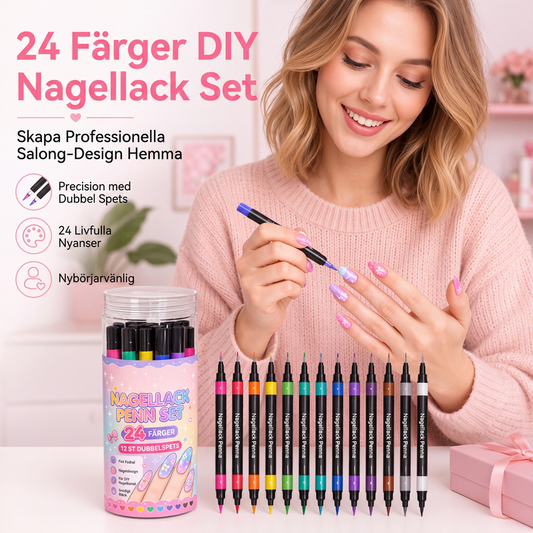 💅 50 % RABATT NU! 🎨 24-färgers dubbeländade nagelkonstpennor – livfulla nyanser, fin & borstspets – perfekt för hemmamanikyr ✨