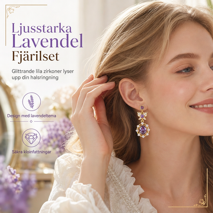⏳🔥 50 % RABATT! 💜 Ljuslila Zirconia Fjärilsmyckesuppsättning – Justerbar Ring & Örhängen ✨
