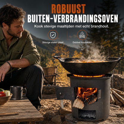 Portabel campingkamin i kraftigt kolstål – Trä- & kolkök med 3-i-1 kokplatta 🍳🔥