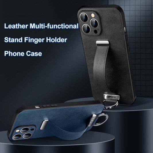 Funda de Teléfono de Cuero Multifuncional con Soporte y Sujeción de Dedo para iPhone